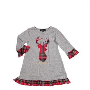 Simply Southern youth plaid deer ruffle dress
